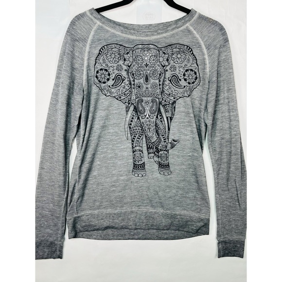 Well Worn Tops - Well Worn‎ BOHO Henna Elephant Graphic Print Long Sleeve Shirt Gray Women's XS